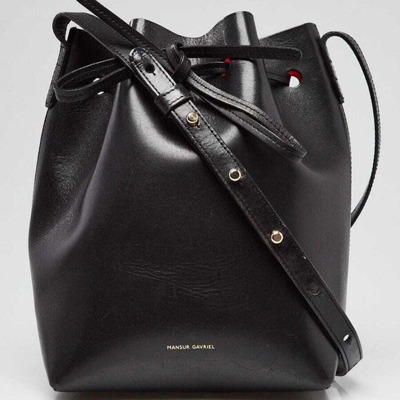 Mansur Gavriel Black Leather Mini Bucket Bag - Picture 1 of 10
